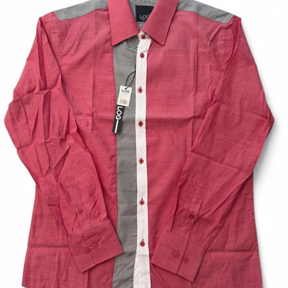 Men's log Pink/Coral Gray, and White Colorblock Long Sleeve Button-Up Shirt size